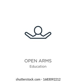 Open arms icon. Thin linear open arms outline icon isolated on white background from education collection. Line vector sign, symbol for web and mobile