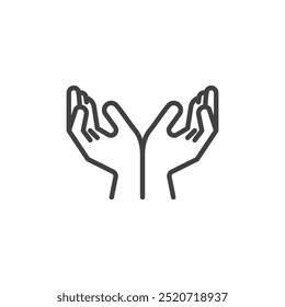 Icono de línea de Open Arms. Signo de estilo lineal para concepto móvil y Diseño web. Manos levantadas icono de Vector de contorno. Símbolo de invitación u ofrenda, ilustración del logotipo. Gráficos de Vector