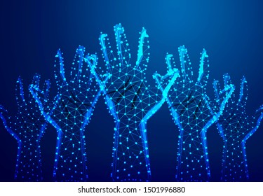 Open arms / offering / Welcome . Abstract Low Poly. Wireframe design. From connecting dot and line. Vector Illustration