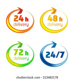 Open around the clock, 24, 48, 72 hours, a day icon isolated on white background. Stylized delivery icons