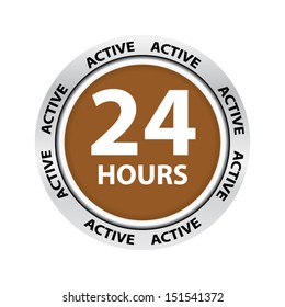 Open around the clock, 24 hours active a day brown icon. Vector