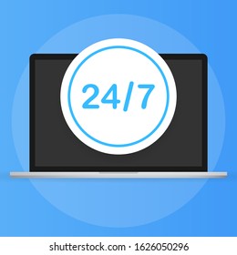 Open around the clock, 24 hours a day and 7 days a week icon isolated on white background.