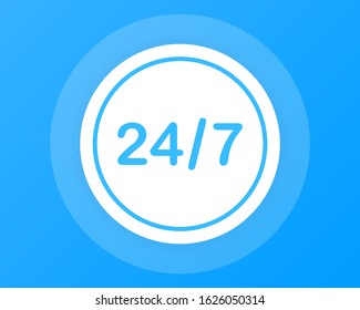 Open around the clock, 24 hours a day and 7 days a week icon isolated on white background.