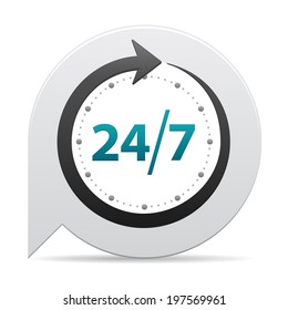 Open around the clock or 24 hours a day and 7 days a week  icon or symbol on bubble isolated on white background. Vector illustration