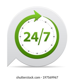 Open around the clock or 24 hours a day and 7 days a week  icon or symbol on bubble isolated on white background. Vector illustration