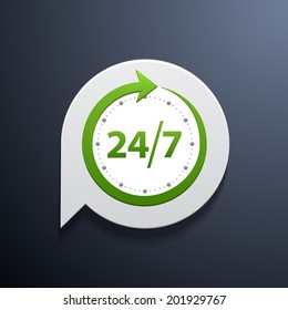 Open around the clock or 24 hours a day and 7 days a week  icon or symbol on bubble isolated on white background. Vector illustration