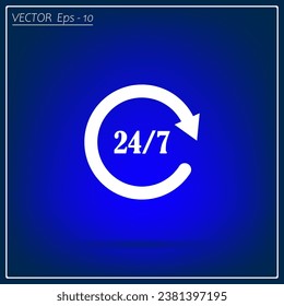 Abre las 24 horas del día y los 7 días de la semana con un icono o símbolo aislado en el fondo blanco. Ilustración del vector