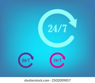 Open around the clock or 24 hours a day and 7 days a week icon or symbol isolated on white background. Vector illustration