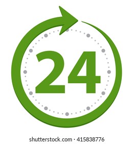 Open around the clock, 24 hours a day flat green stylized icon isolated on white background. Vector illustration