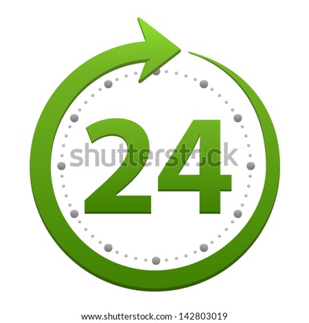 Open around the clock, 24 hours a day icon isolated on white background. Stylized green vector icon