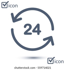 Open around  the clock hours a day icon. Badge-clock work time.