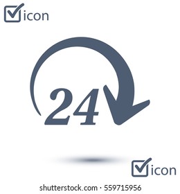 Open around  the clock hours a day icon. Badge-clock work time.