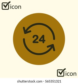Open around  the clock hours a day icon. Badge-clock work time.