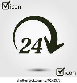 Open around  the clock hours a day icon. Badge-clock work time.