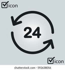 Open around  the clock hours a day icon. Badge-clock work time.