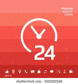Open around the clock icon. Opening hours symbol icon