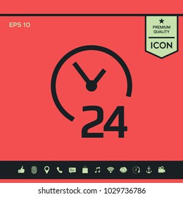 Open around the clock icon. Opening hours symbol icon