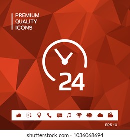 Open around the clock icon. Opening hours symbol icon