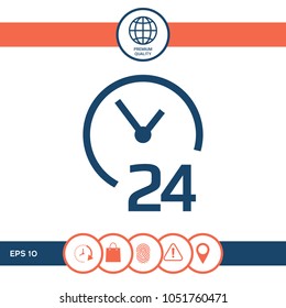 Open around the clock icon. Opening hours symbol icon