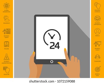 Open around the clock icon. Opening hours symbol icon