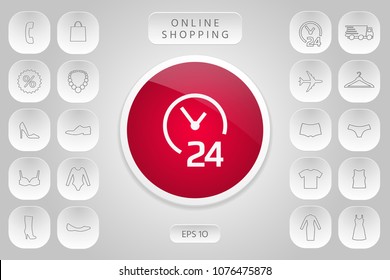 Open around the clock icon. Opening hours symbol icon