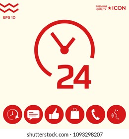 Open around the clock icon. Opening hours symbol icon