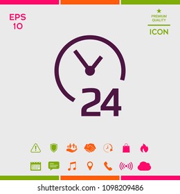Open around the clock icon. Opening hours symbol icon