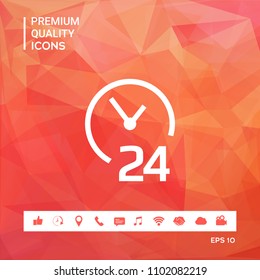 Open around the clock icon. Opening hours symbol icon