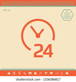 Open around the clock icon. Opening hours symbol icon
