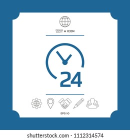 Open around the clock icon. Opening hours symbol icon