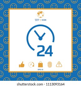 Open around the clock icon. Opening hours symbol icon
