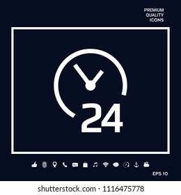 Open around the clock icon. Opening hours symbol icon