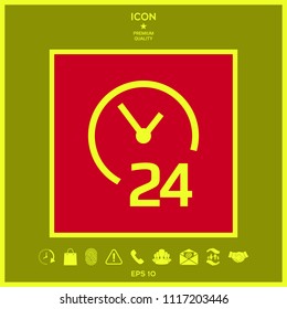 Open around the clock icon. Opening hours symbol icon