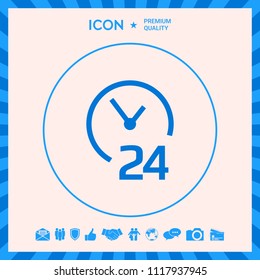 Open around the clock icon. Opening hours symbol icon
