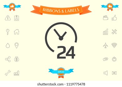 Open around the clock icon. Opening hours symbol icon
