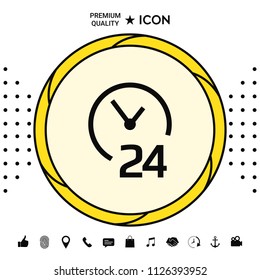 Open around the clock icon. Opening hours symbol icon
