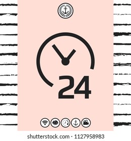 Open around the clock icon. Opening hours symbol icon