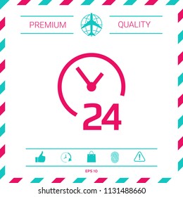Open around the clock icon. Opening hours symbol icon