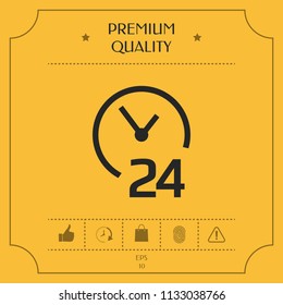 Open around the clock icon. Opening hours symbol icon