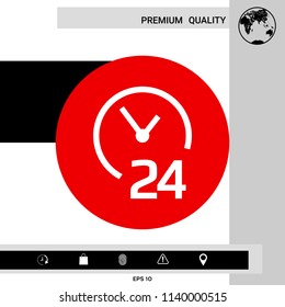 Open around the clock icon. Opening hours symbol icon
