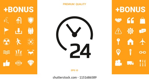 Open around the clock icon. Opening hours symbol icon