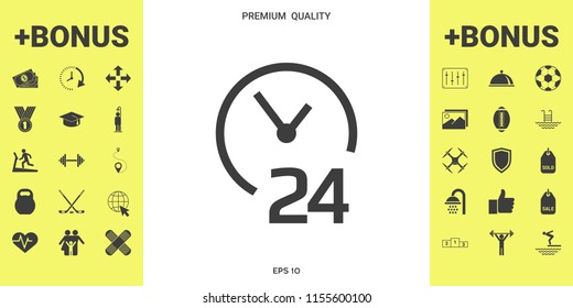 Open around the clock icon. Opening hours symbol icon