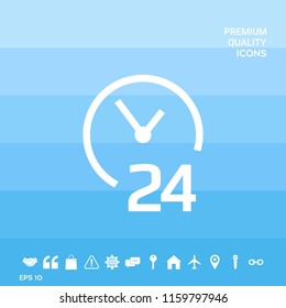Open around the clock icon. Opening hours symbol icon