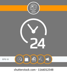 Open around the clock icon. Opening hours symbol icon