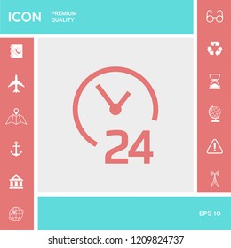 Open around the clock icon. Opening hours symbol icon