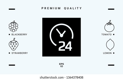 Open around the clock icon. Opening hours symbol icon. Graphic elements for your design