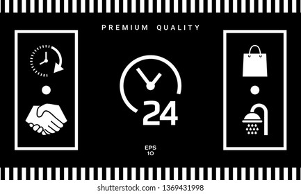 Open around the clock icon. Opening hours symbol icon. Graphic elements for your design