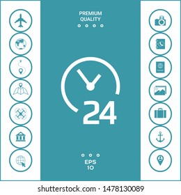 Open around the clock icon. Opening hours symbol icon. Graphic elements for your design