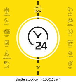 Open around the clock icon. Opening hours symbol icon. Graphic elements for your design