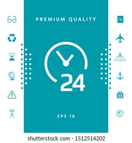 Open around the clock icon. Opening hours symbol icon. Graphic elements for your design